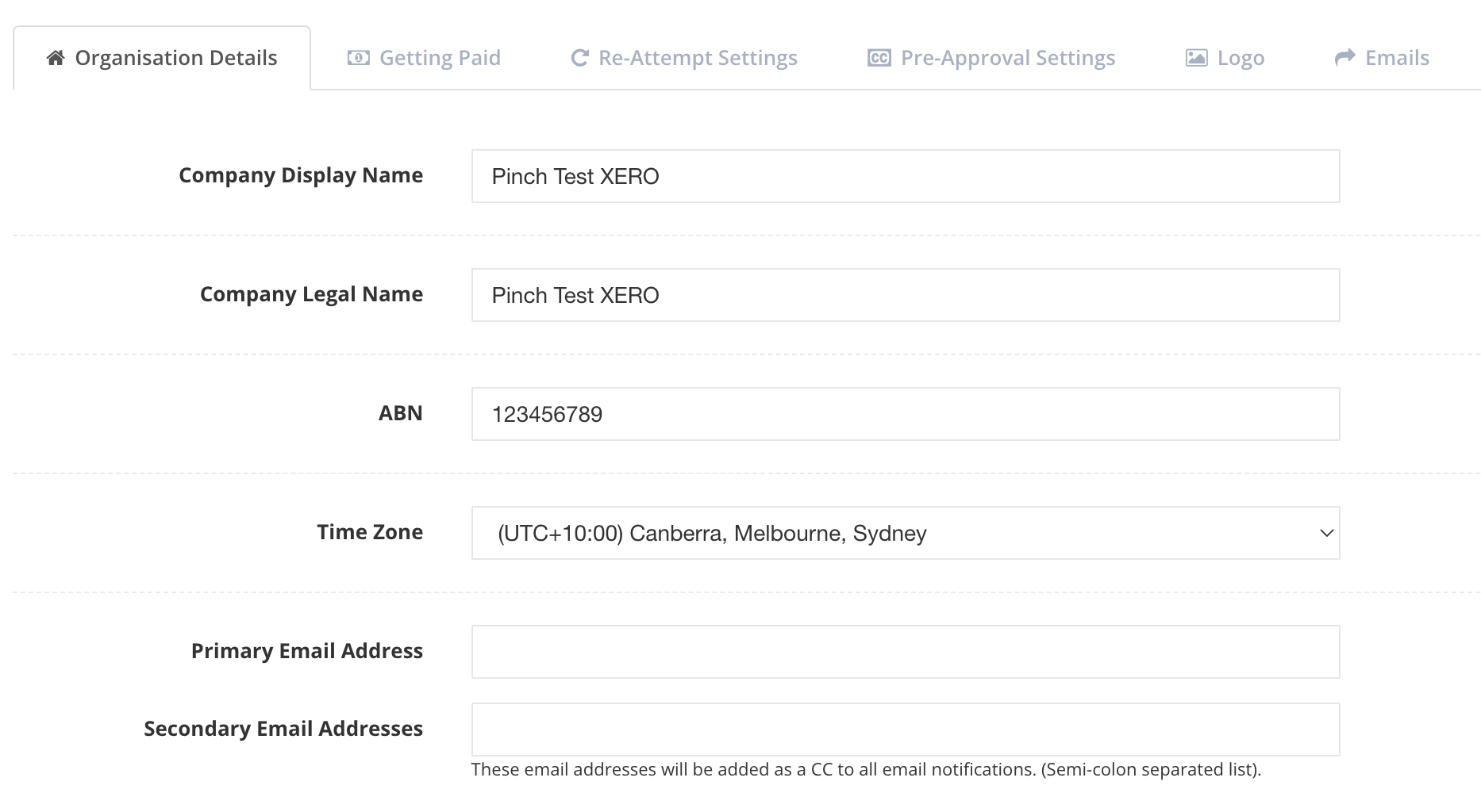 Pinch Account Configuration